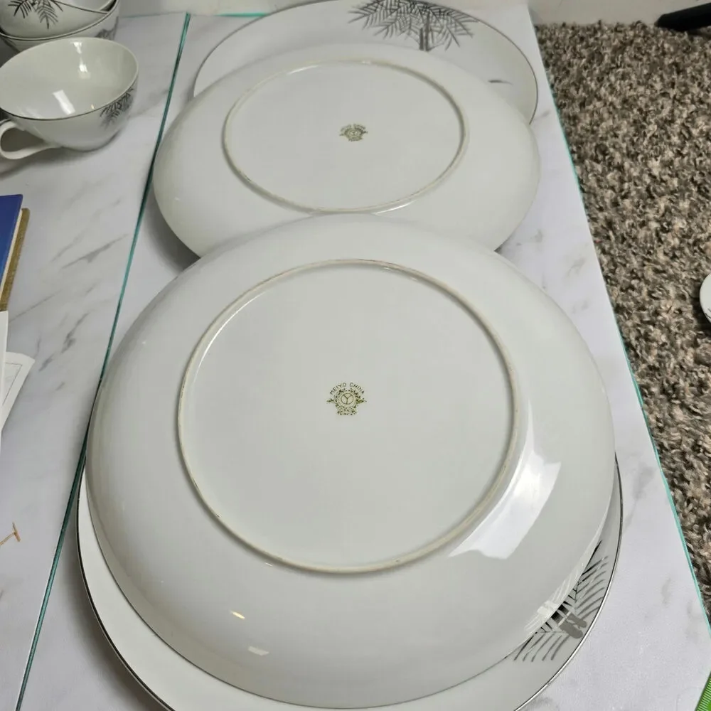 Vintage Meiyo China Nippon 1940s Silver Lithopane set of 4 plate 10 inch